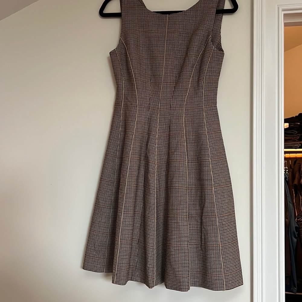 Brown Checked Sleeveless Fit-and-Flare Dress